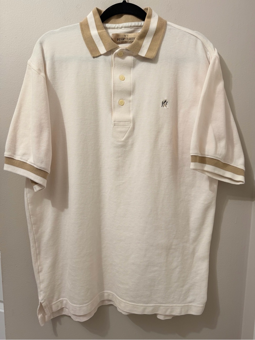 Desert Classic Golfwear Polo Shirt Men L Large Cream Tan Trim Short Sleeve Logo